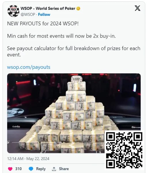 【牌手扑克】2024年WSOP奖金结构升级，蕞低可拿到两倍门票钱